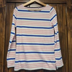 Boden Breton Stripe Long Sleeve T-shirt, White with Pink and Blue, Size 8 US